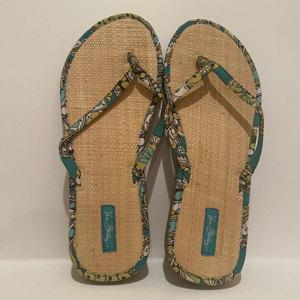 Vera Bradley Straw Large 9 /10 Peacock Sandals Beach Flip Flops Flats Shoes‎
